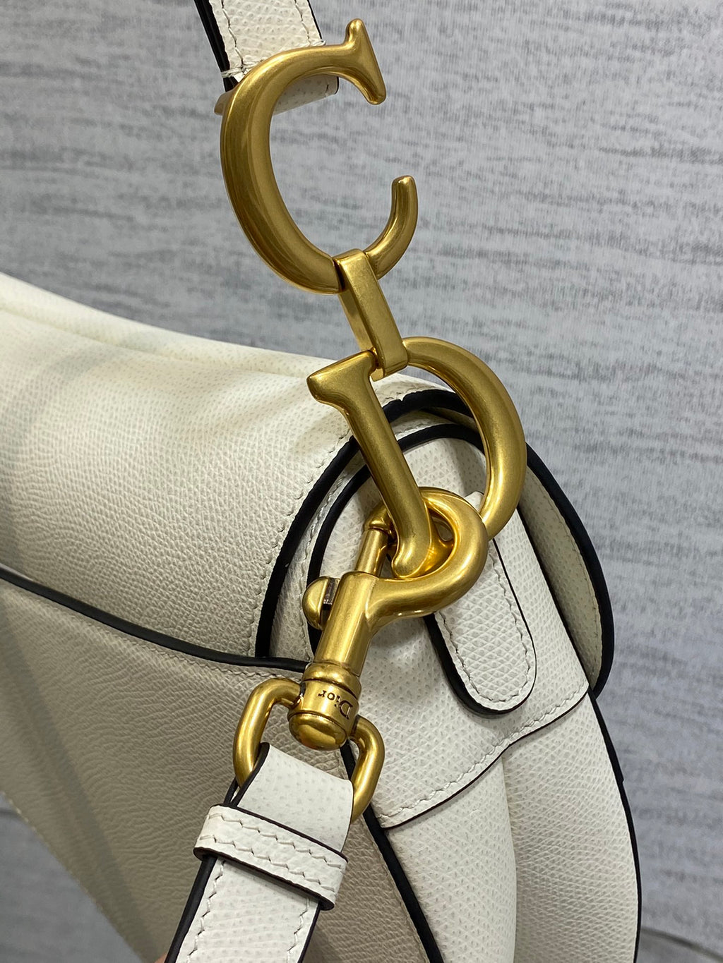 Dior Saddle Bag — White Grained Calfskin with Gold Hardware