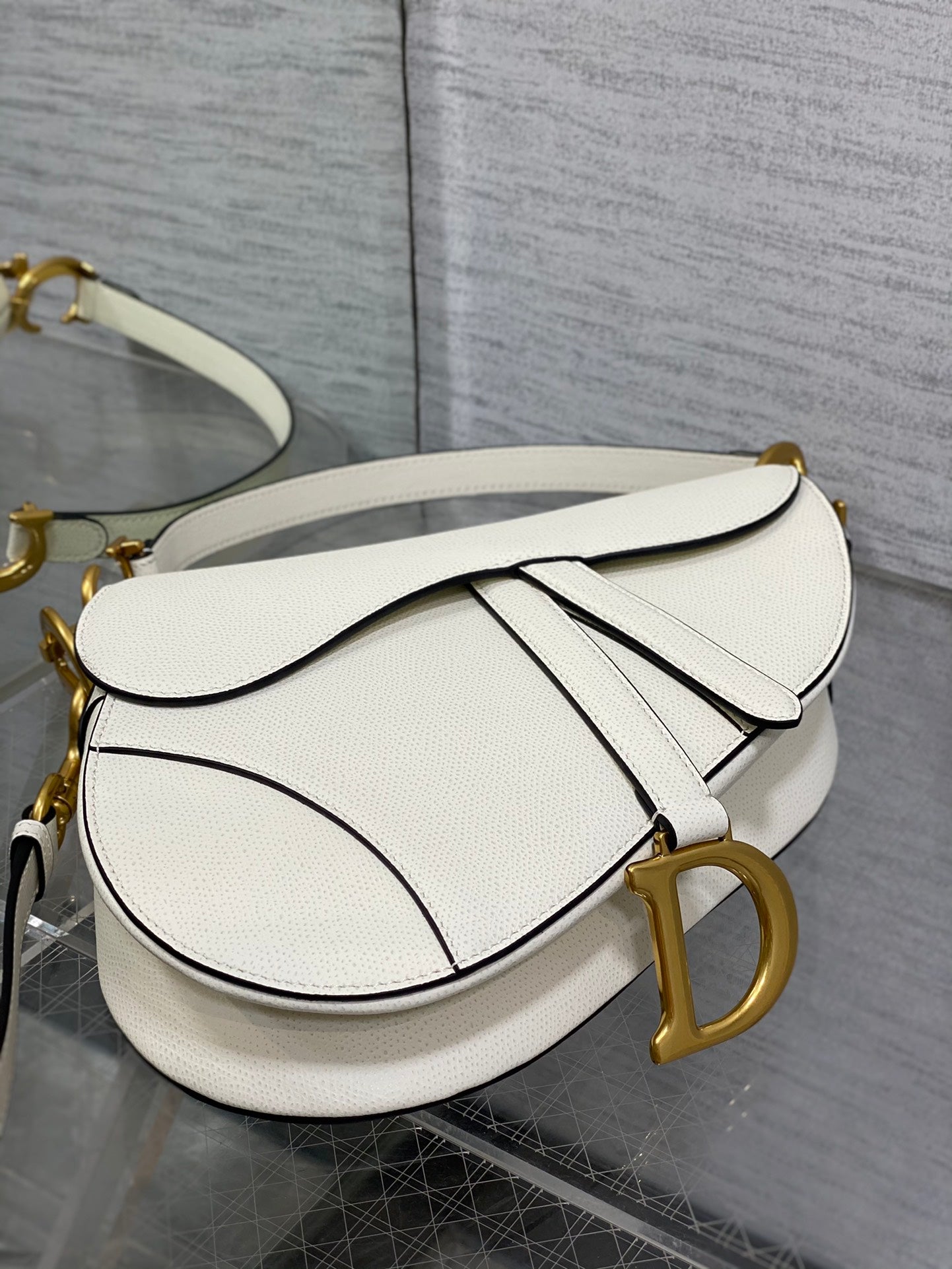 Dior Saddle Bag — White Grained Calfskin with Gold Hardware