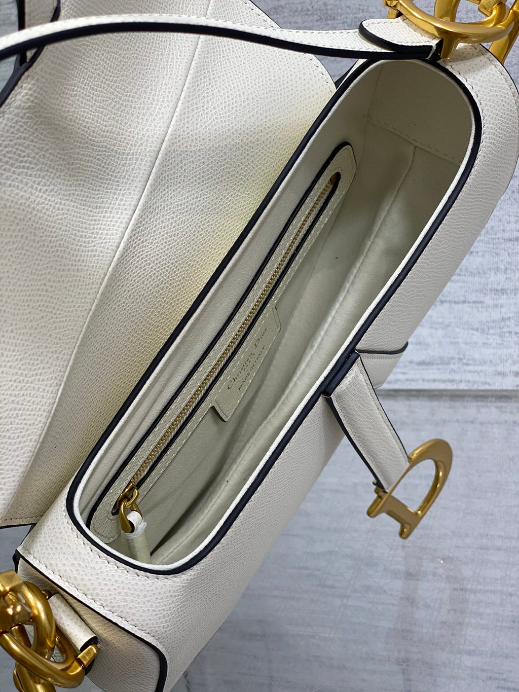 Dior Saddle Bag — White Grained Calfskin with Gold Hardware