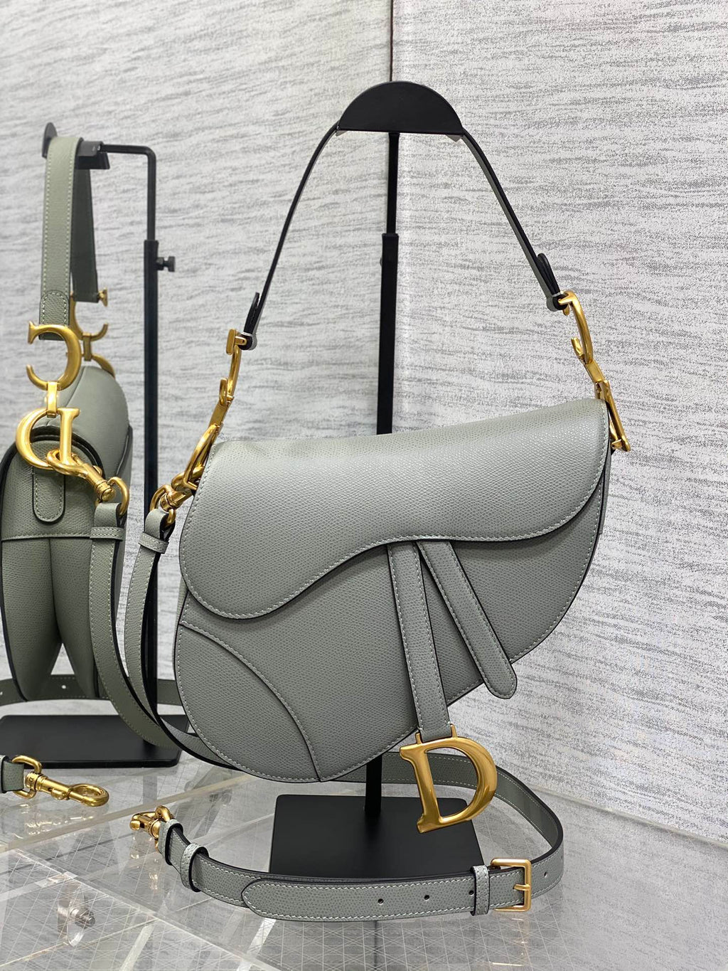 Dior Saddle Bag — Slate Grey Grained Calfskin with Gold Hardware