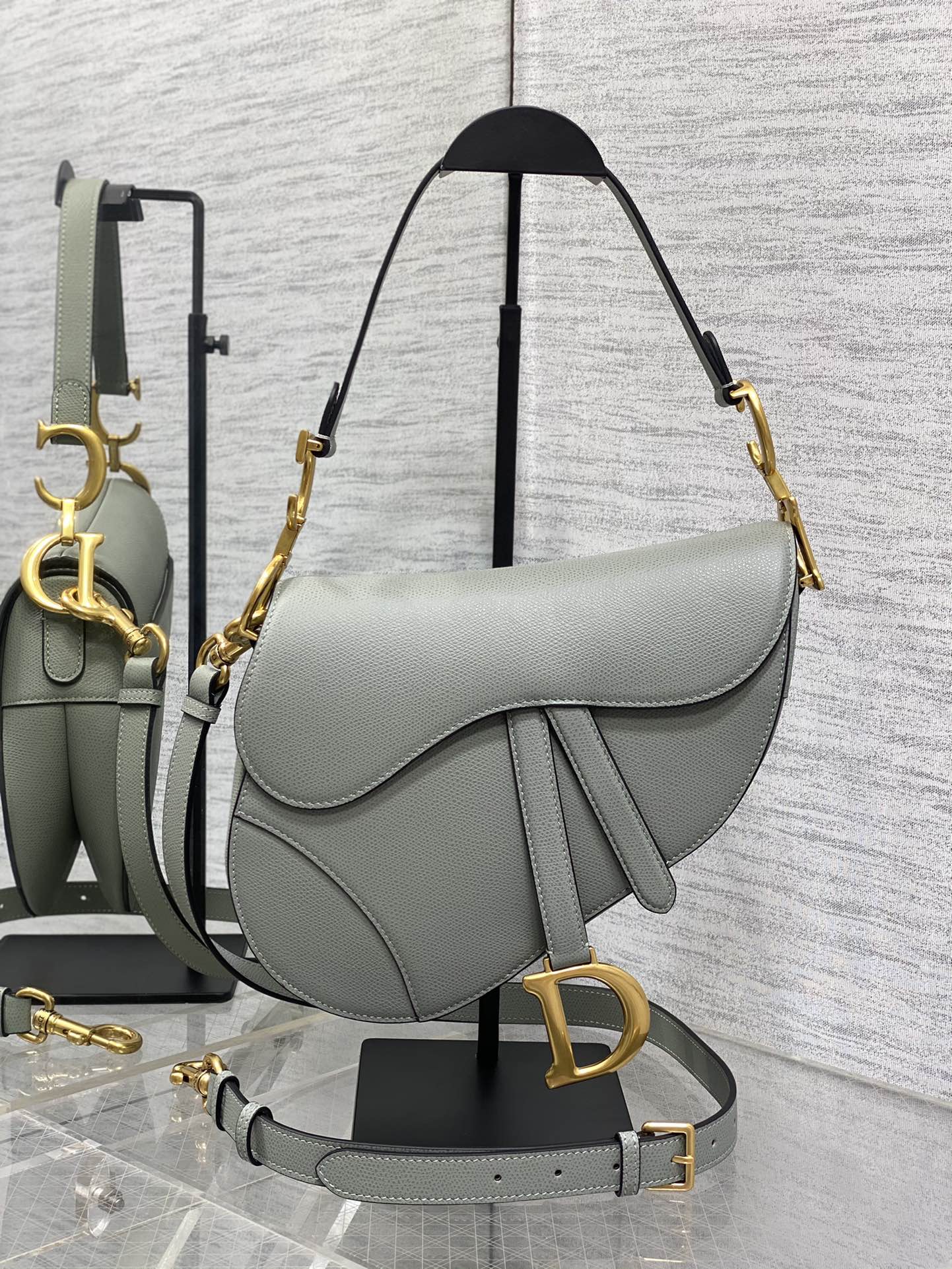 Dior Saddle Bag — Slate Grey Grained Calfskin with Gold Hardware