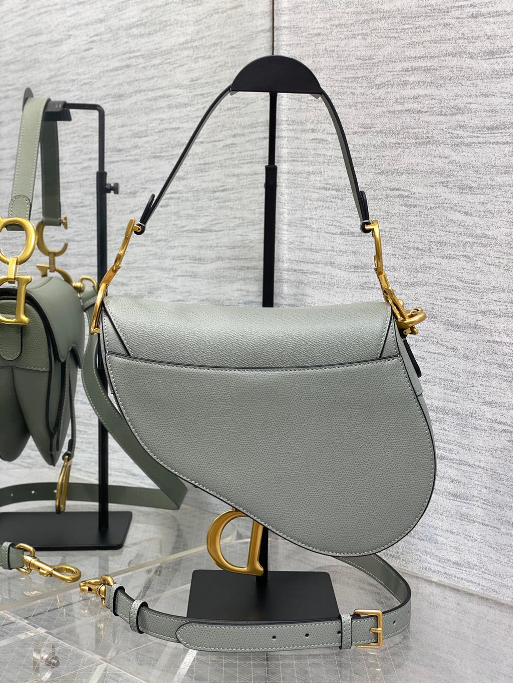 Dior Saddle Bag — Slate Grey Grained Calfskin with Gold Hardware