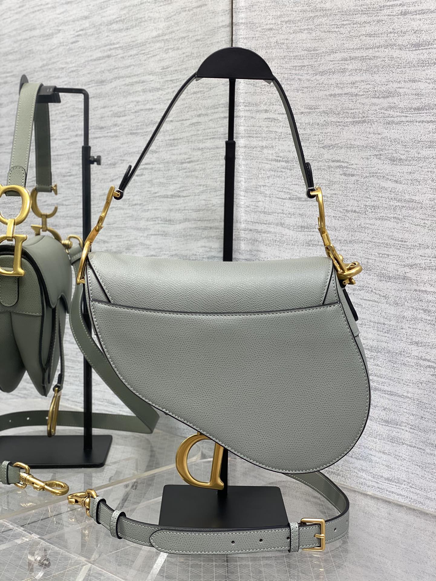 Dior Saddle Bag — Slate Grey Grained Calfskin with Gold Hardware