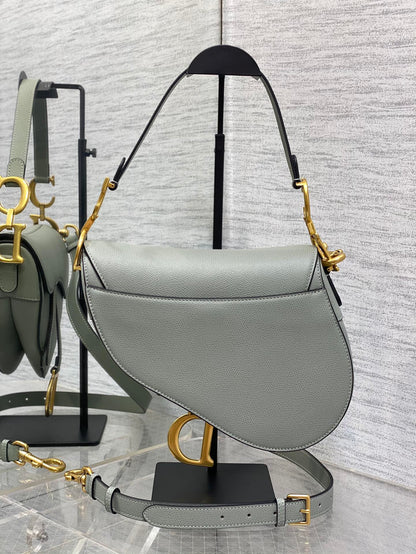 Dior Saddle Bag — Slate Grey Grained Calfskin with Gold Hardware