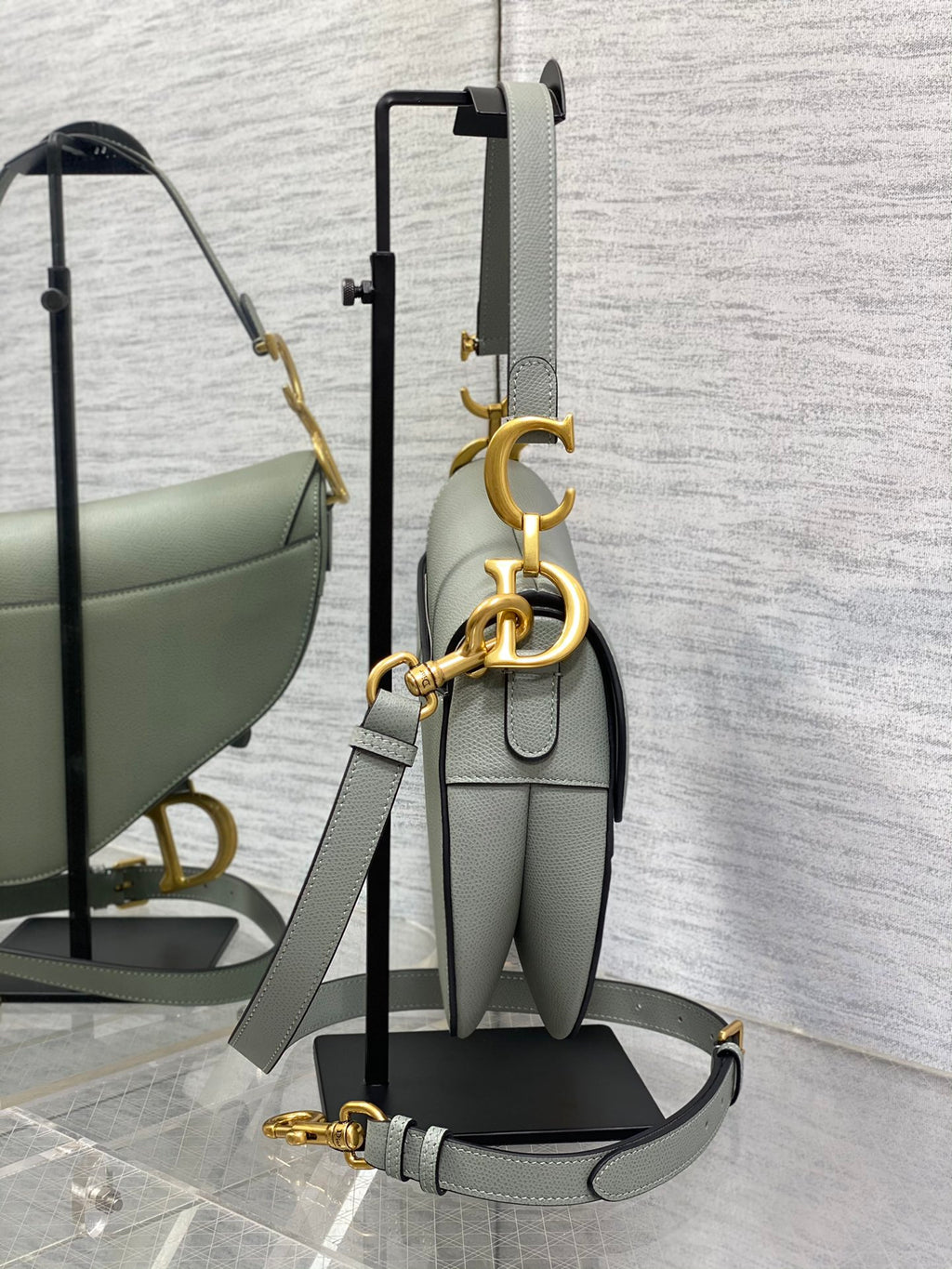 Dior Saddle Bag — Slate Grey Grained Calfskin with Gold Hardware