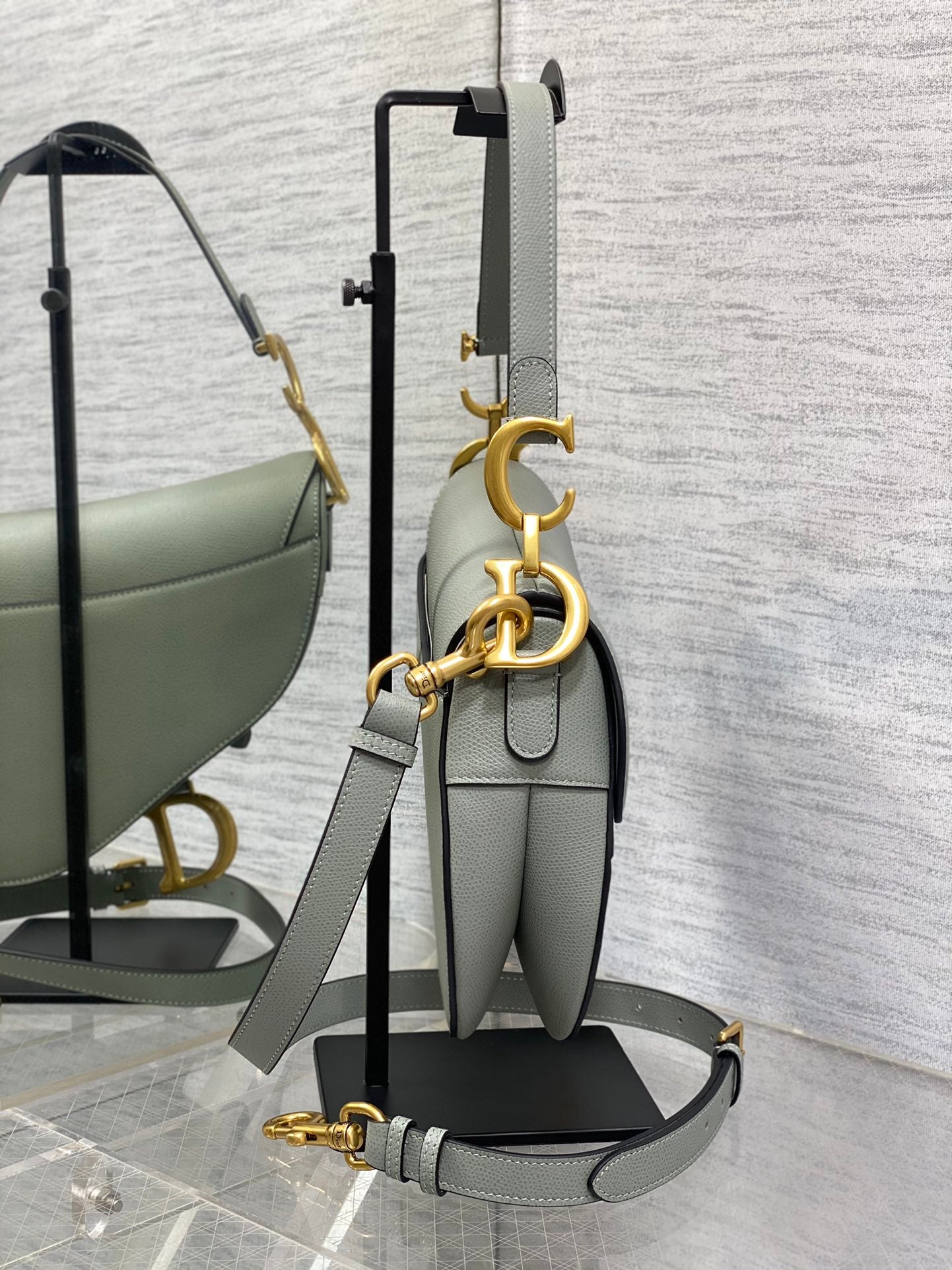 Dior Saddle Bag — Slate Grey Grained Calfskin with Gold Hardware