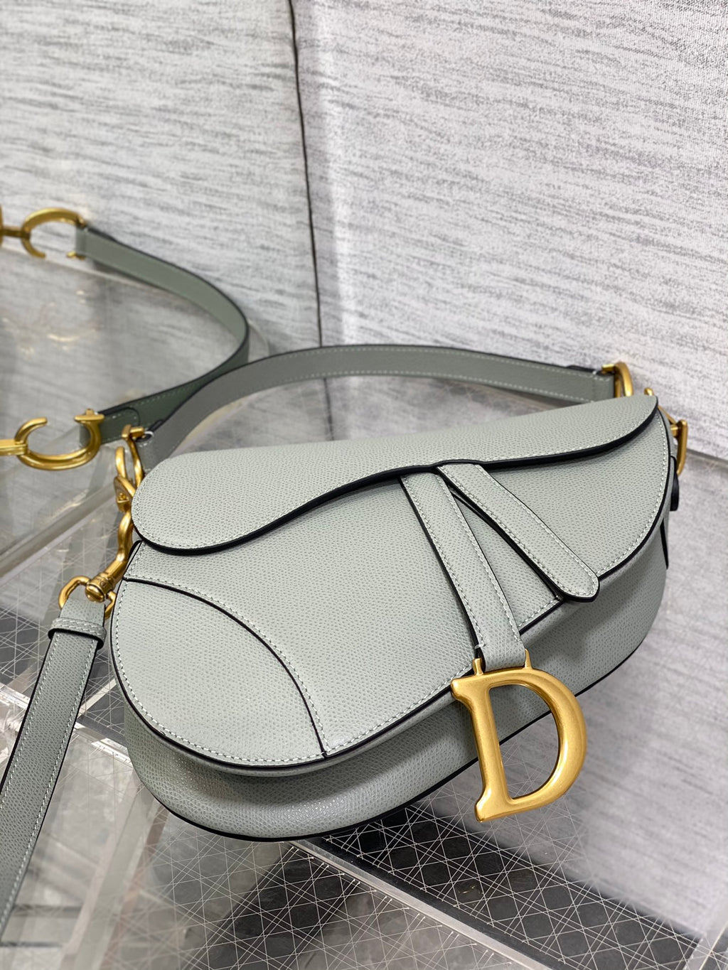 Dior Saddle Bag — Slate Grey Grained Calfskin with Gold Hardware