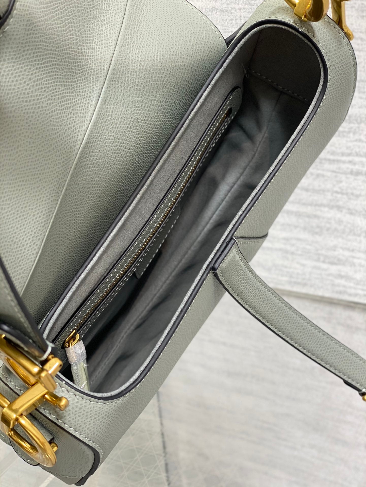 Dior Saddle Bag — Slate Grey Grained Calfskin with Gold Hardware