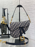 Dior Saddle Bag — Blue Dior Oblique Jacquard with Black Leather Trim
