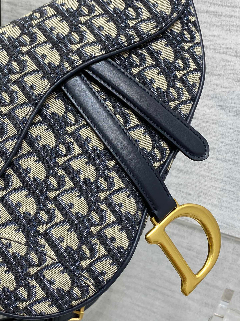 Dior Saddle Bag — Blue Dior Oblique Jacquard with Black Leather Trim