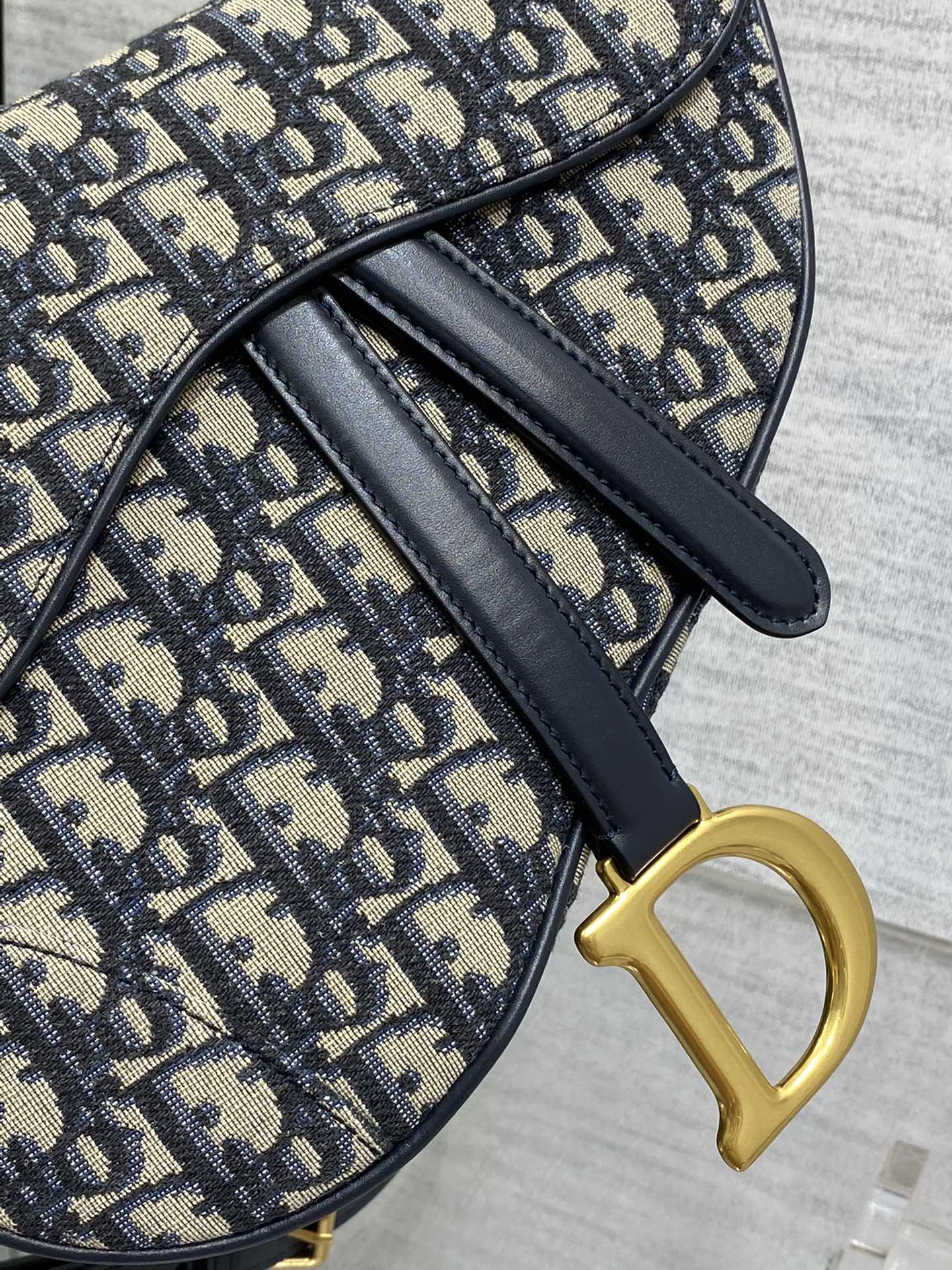 Dior Saddle Bag — Blue Dior Oblique Jacquard with Black Leather Trim