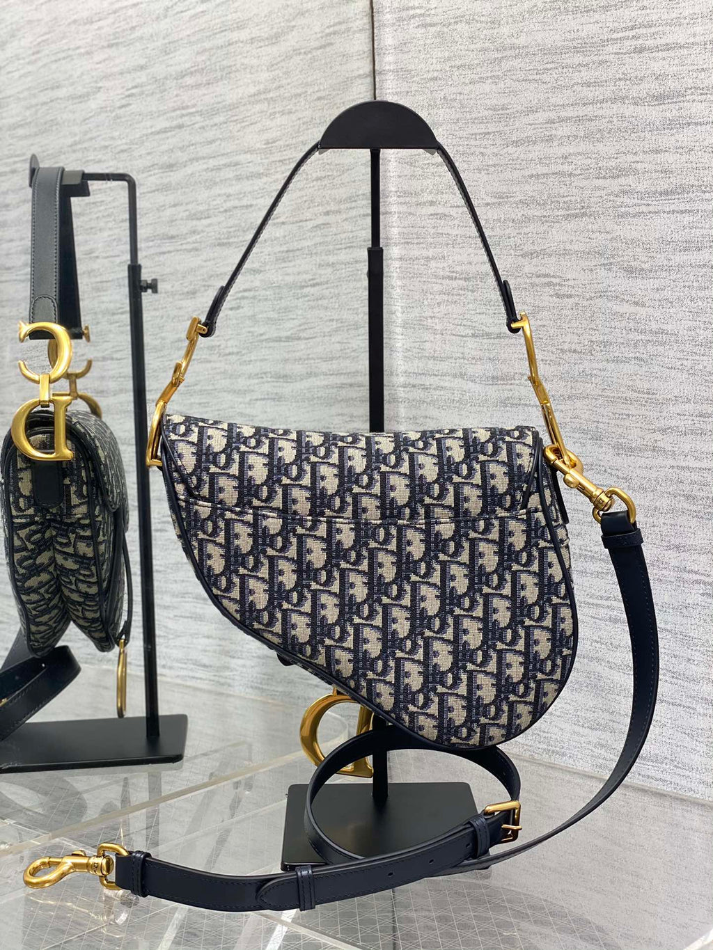 Dior Saddle Bag — Blue Dior Oblique Jacquard with Black Leather Trim