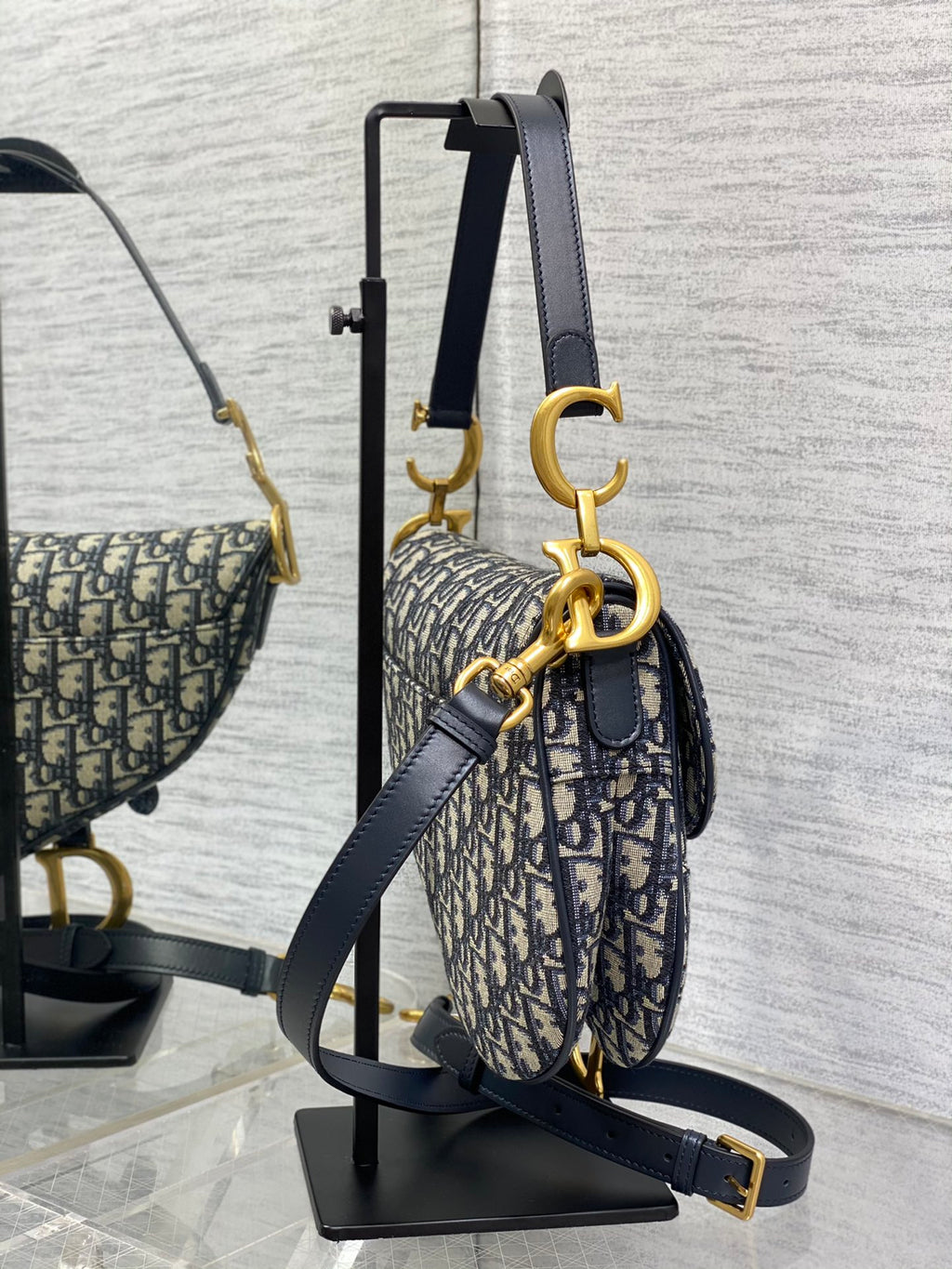 Dior Saddle Bag — Blue Dior Oblique Jacquard with Black Leather Trim