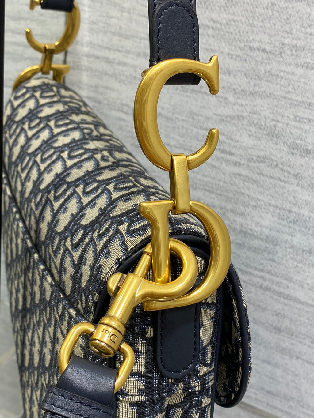 Dior Saddle Bag — Blue Dior Oblique Jacquard with Black Leather Trim