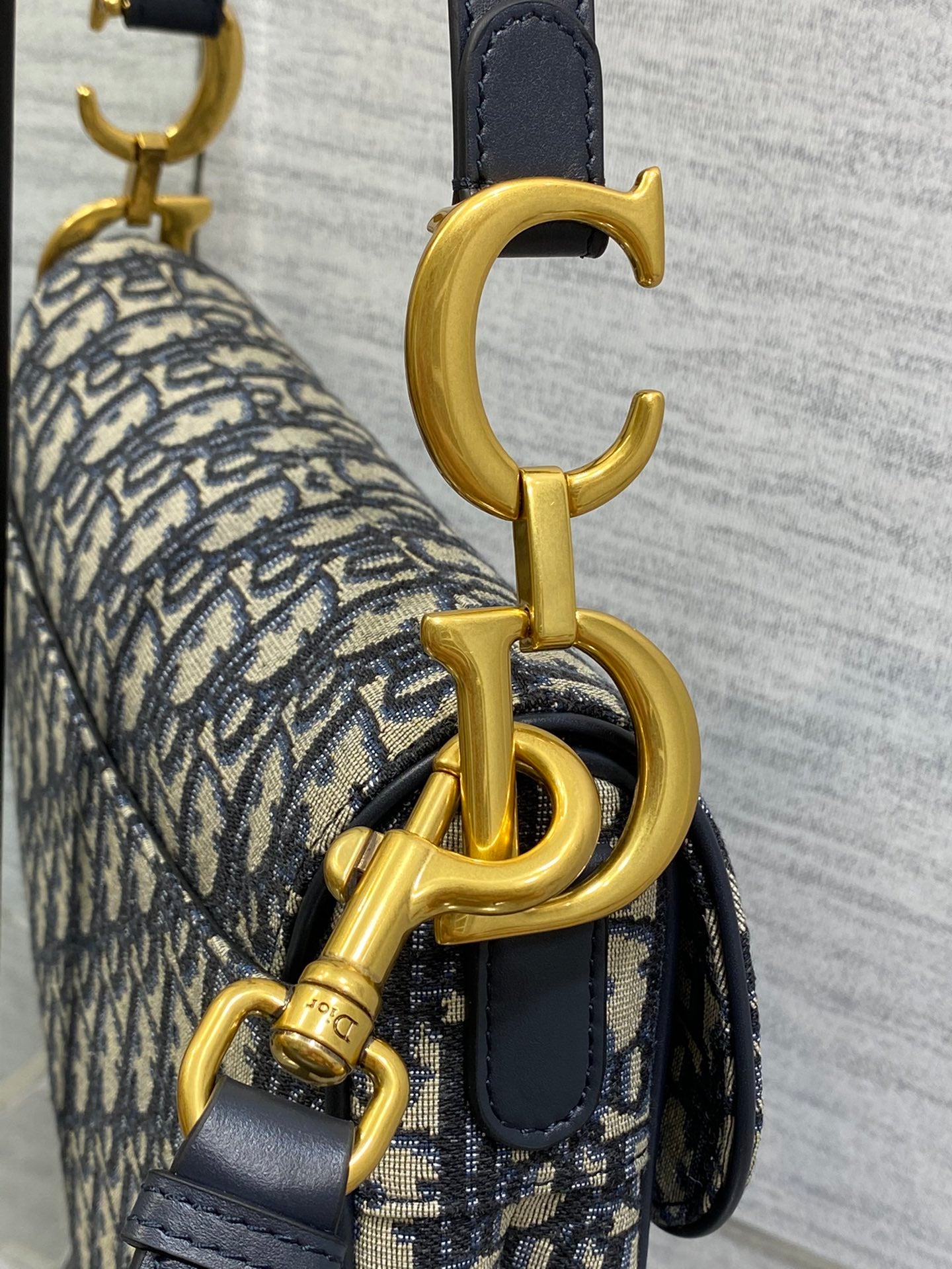 Dior Saddle Bag — Blue Dior Oblique Jacquard with Black Leather Trim