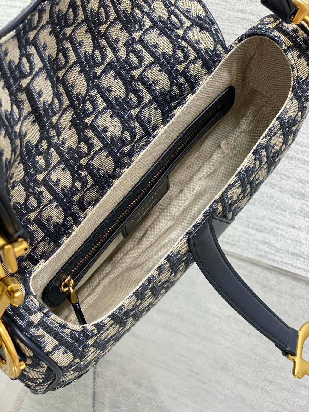 Dior Saddle Bag — Blue Dior Oblique Jacquard with Black Leather Trim