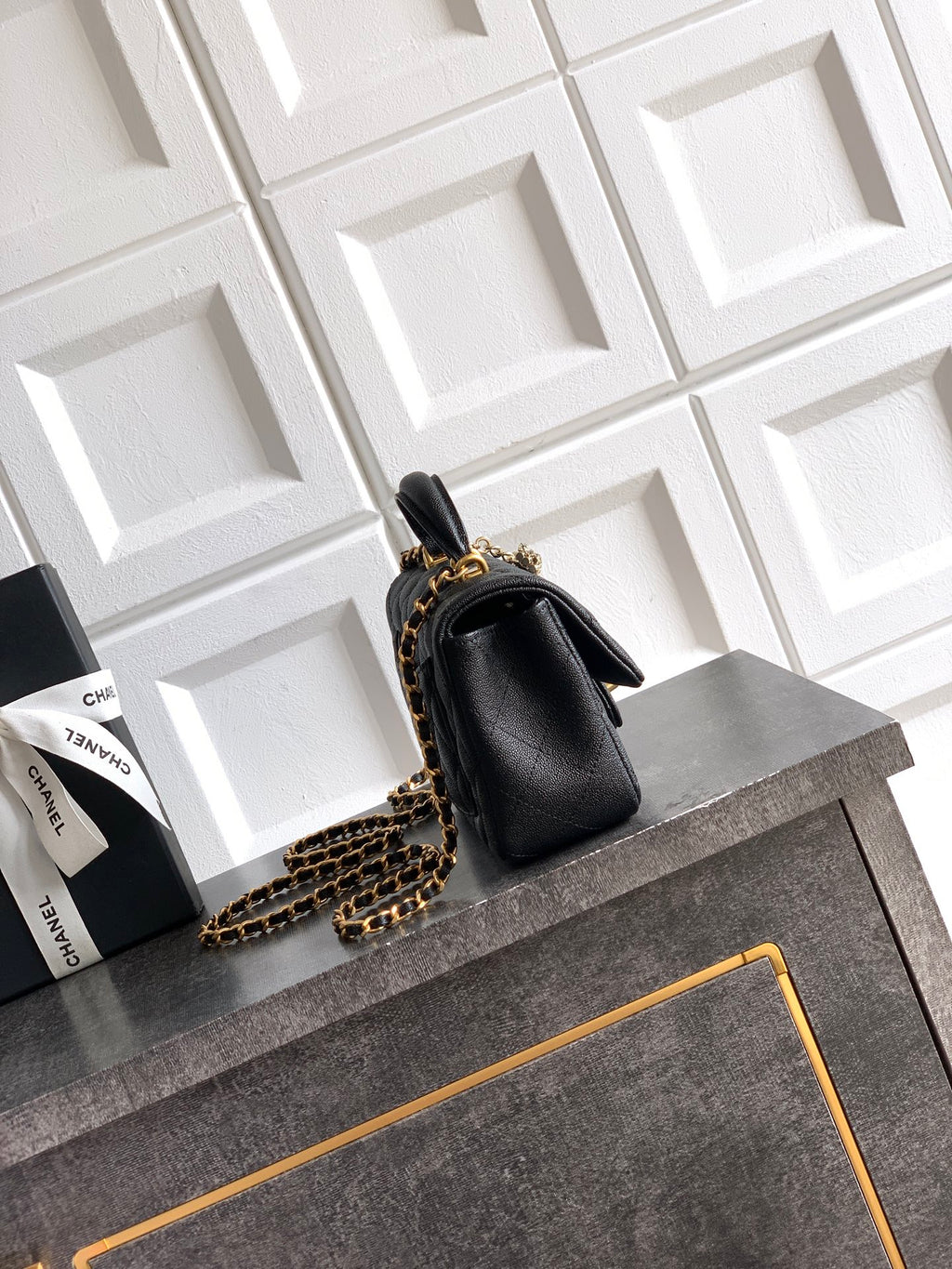Chanel 25K Coco Handle Mini CF — Black Caviar with Crystal Bow & Gold Hardware