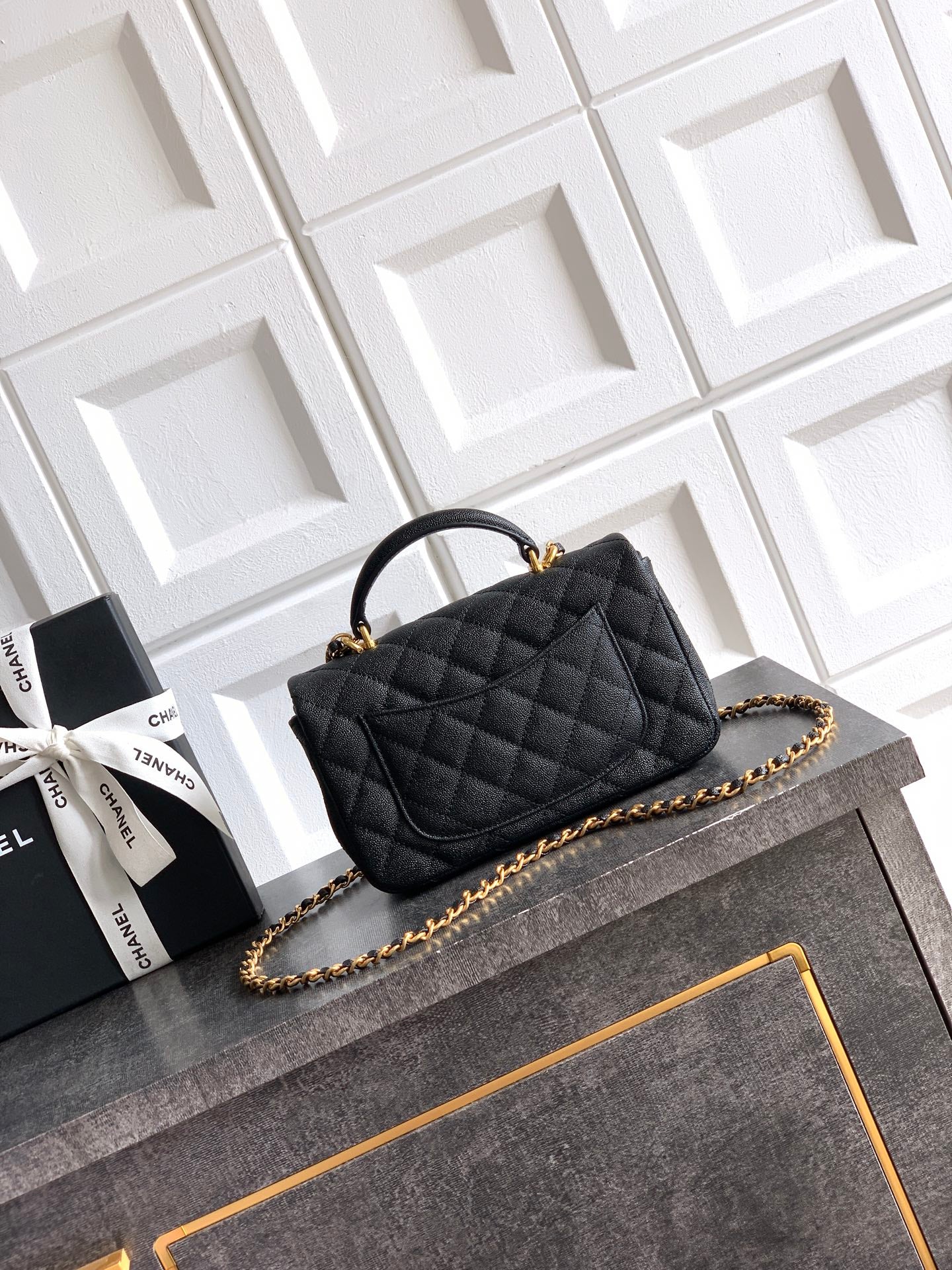 Chanel 25K Coco Handle Mini CF — Black Caviar with Crystal Bow & Gold Hardware