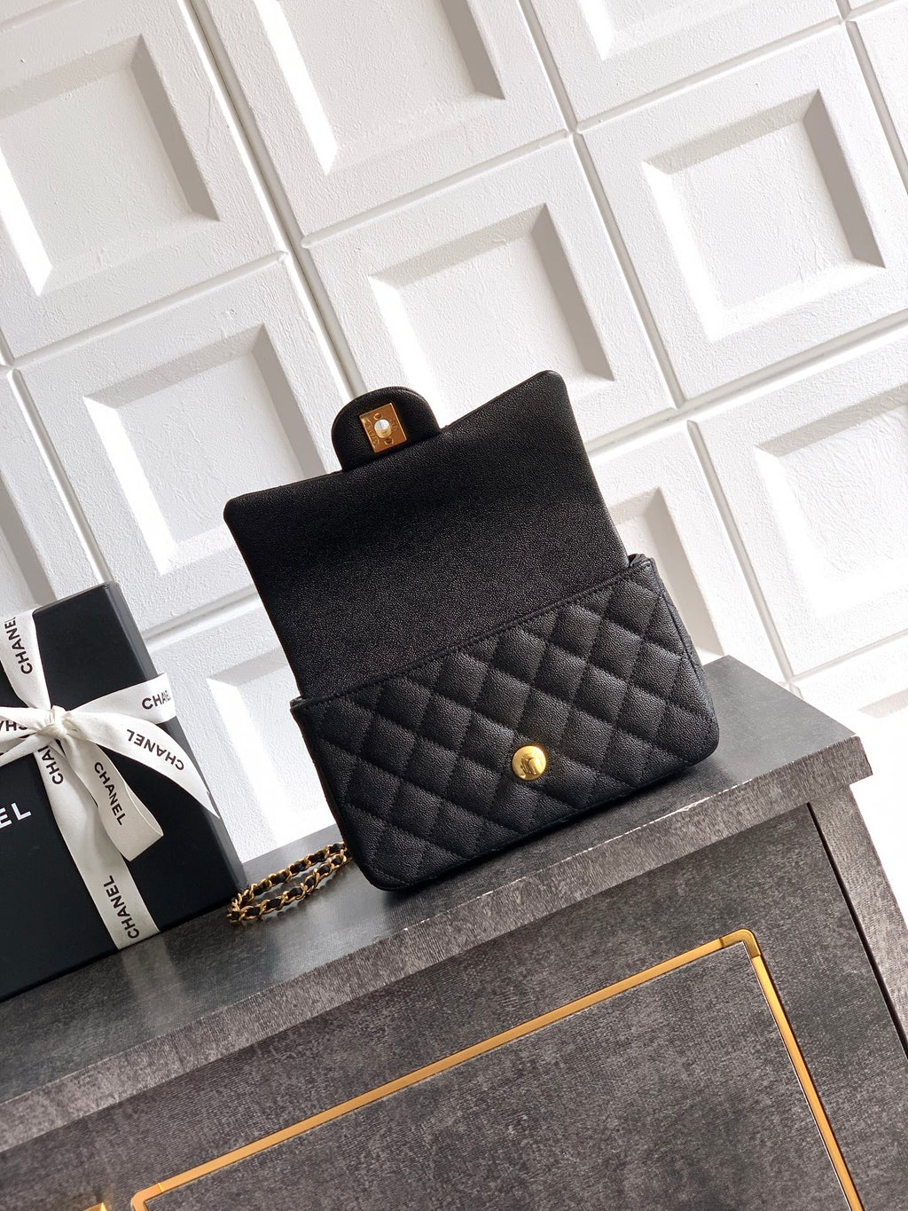 Chanel 25K Coco Handle Mini CF — Black Caviar with Crystal Bow & Gold Hardware