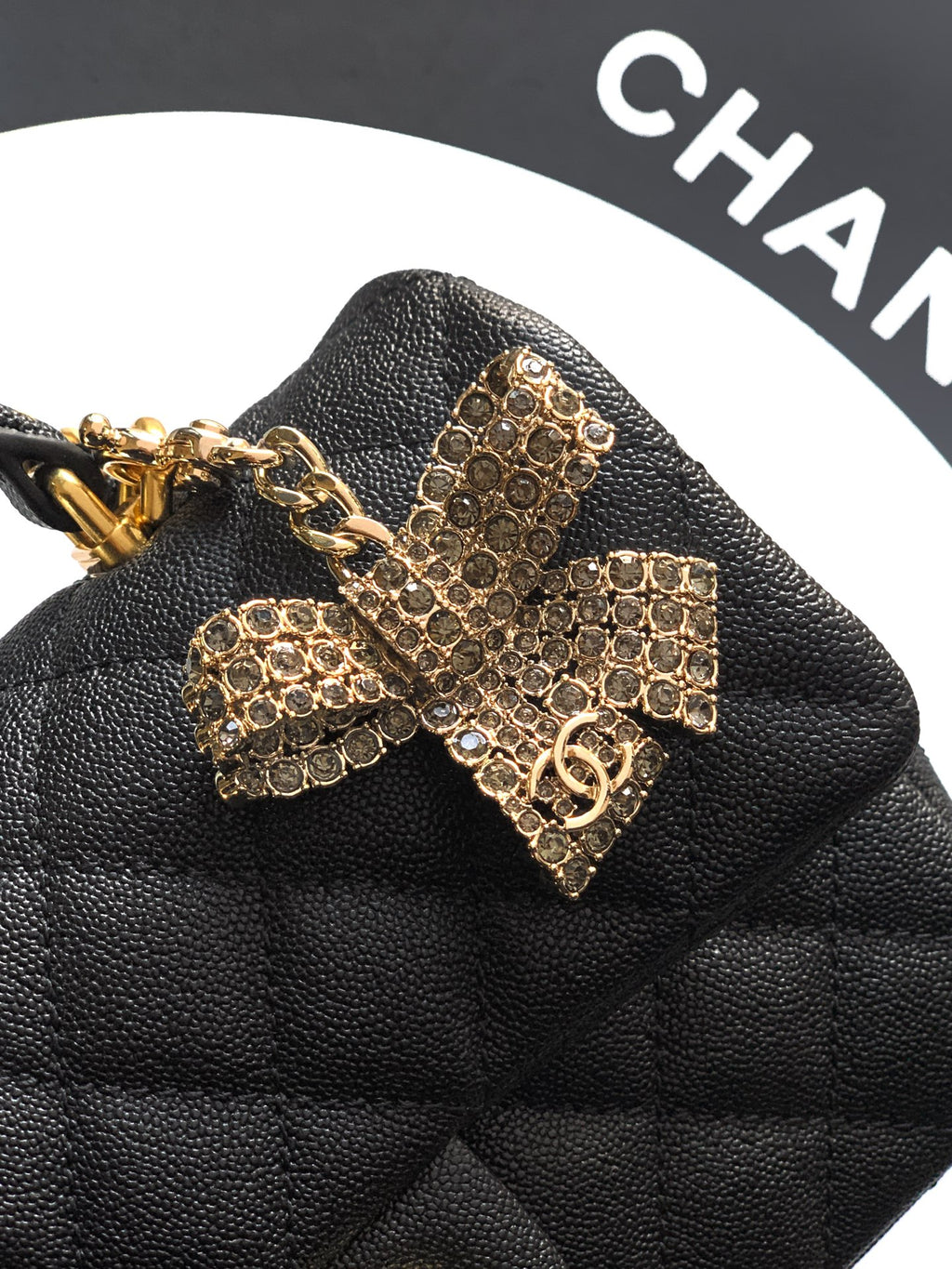 Chanel 25K Coco Handle Mini CF — Black Caviar with Crystal Bow & Gold Hardware