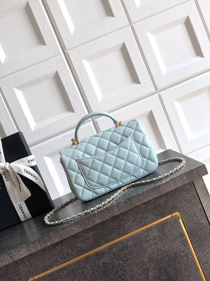 Chanel 25K Coco Handle Mini CF — Baby Blue Lambskin with Crystal Bow & Silver Hardware