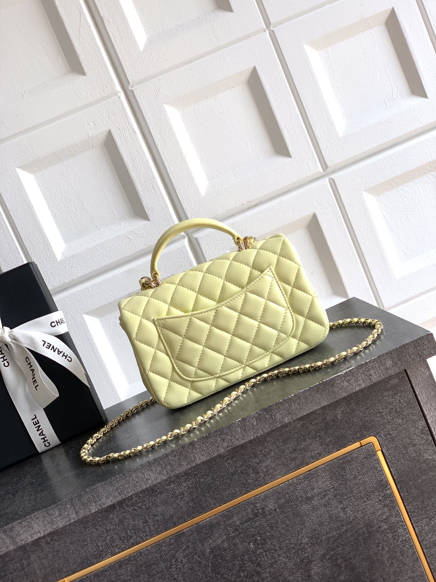 Chanel 25K Coco Handle Mini CF — Butter Yellow Lambskin with Crystal Bow & Gold Hardware