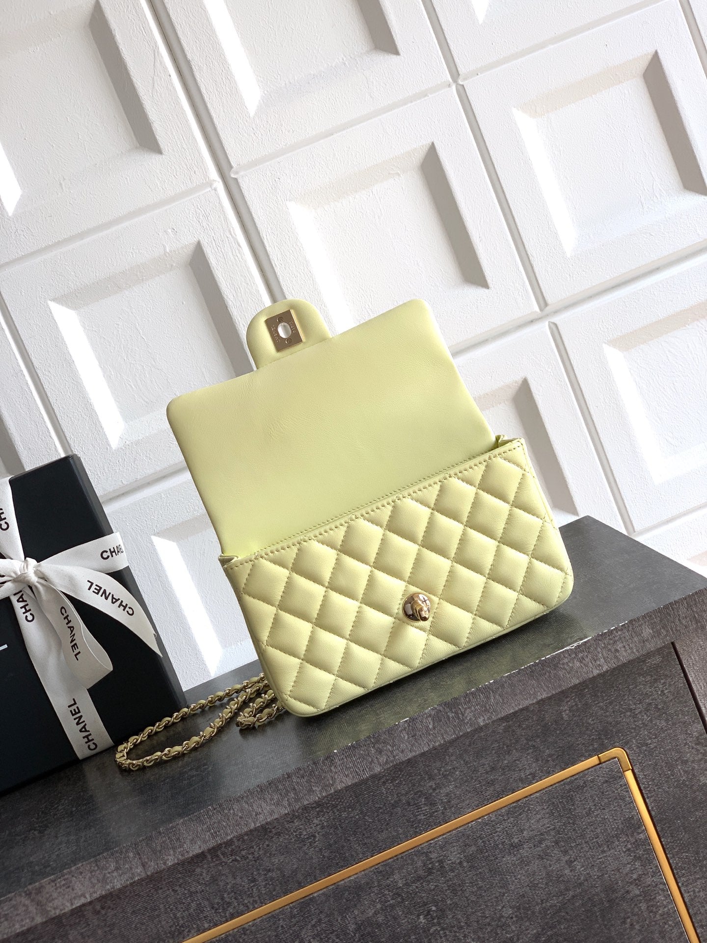 Chanel 25K Coco Handle Mini CF — Butter Yellow Lambskin with Crystal Bow & Gold Hardware