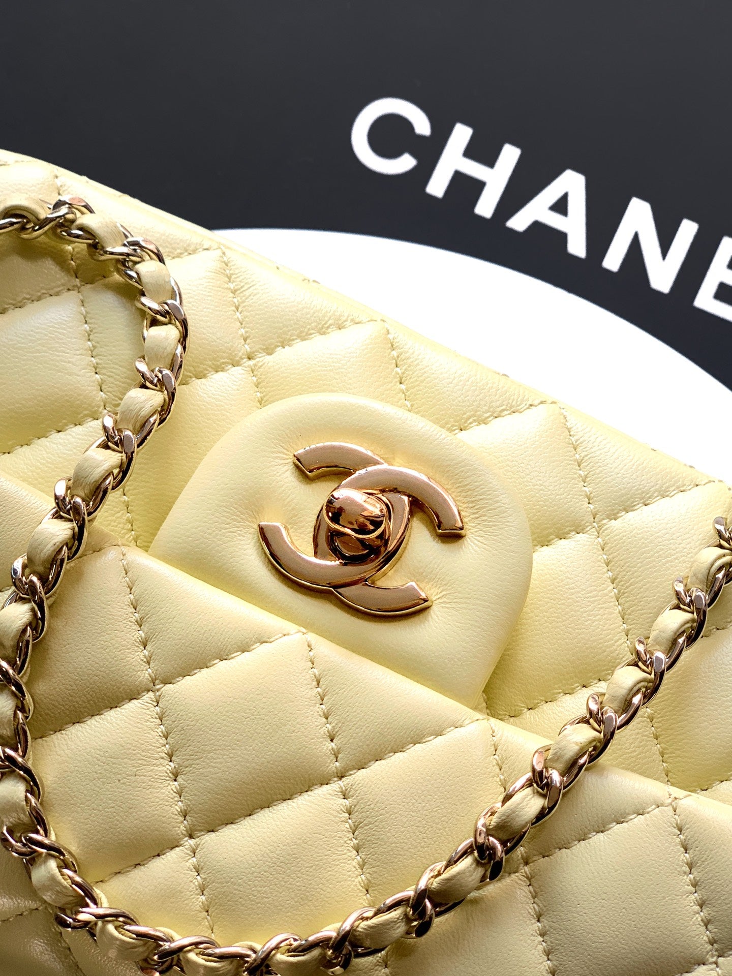 Chanel 25K Coco Handle Mini CF — Butter Yellow Lambskin with Crystal Bow & Gold Hardware