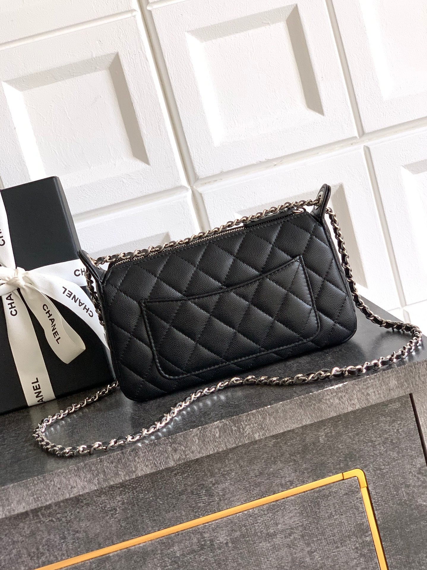 Chanel 25B Quilted Caviar Hobo Bag — Black with Crystal Star CC Logo & Silver Hardware