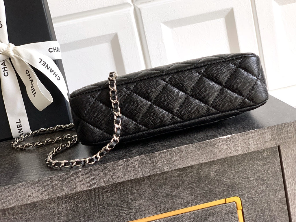 Chanel 25B Quilted Caviar Hobo Bag — Black with Crystal Star CC Logo & Silver Hardware