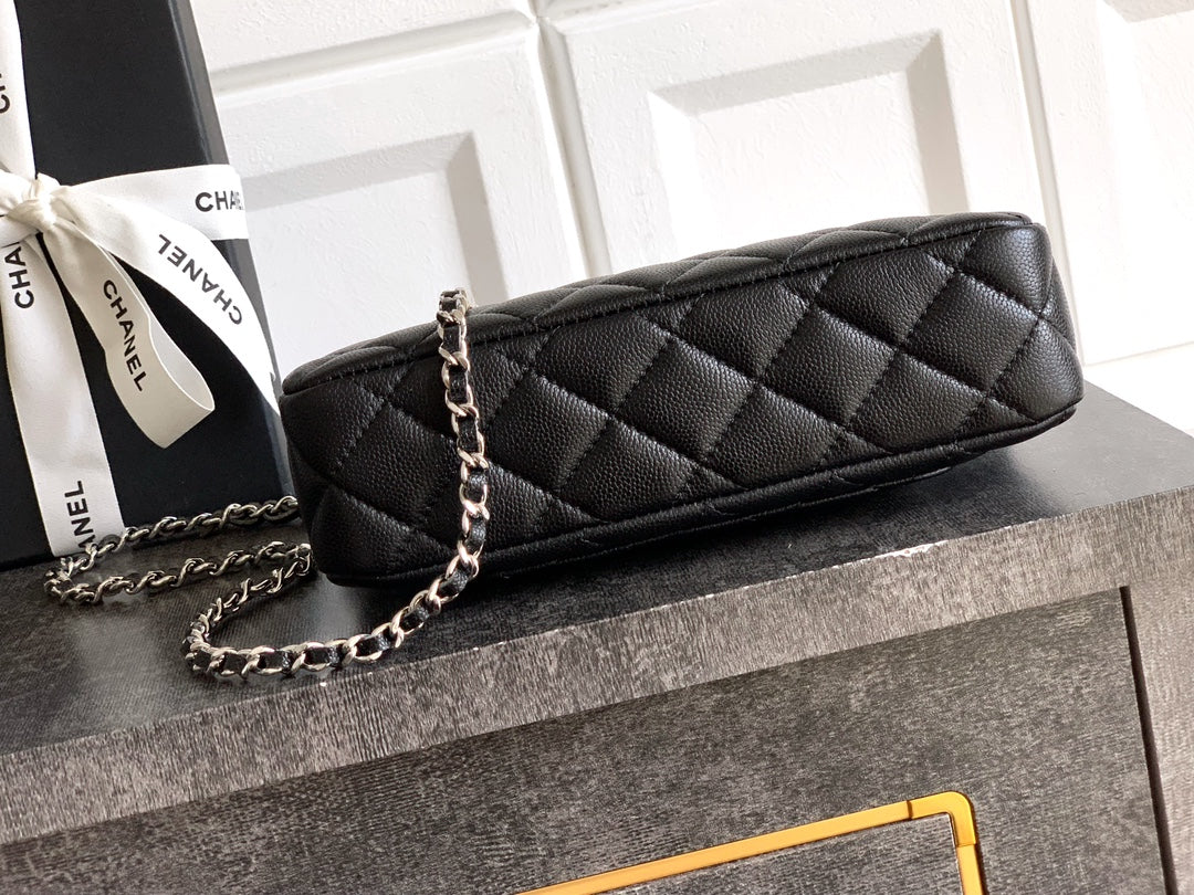 Chanel 25B Quilted Caviar Hobo Bag — Black with Crystal Star CC Logo & Silver Hardware