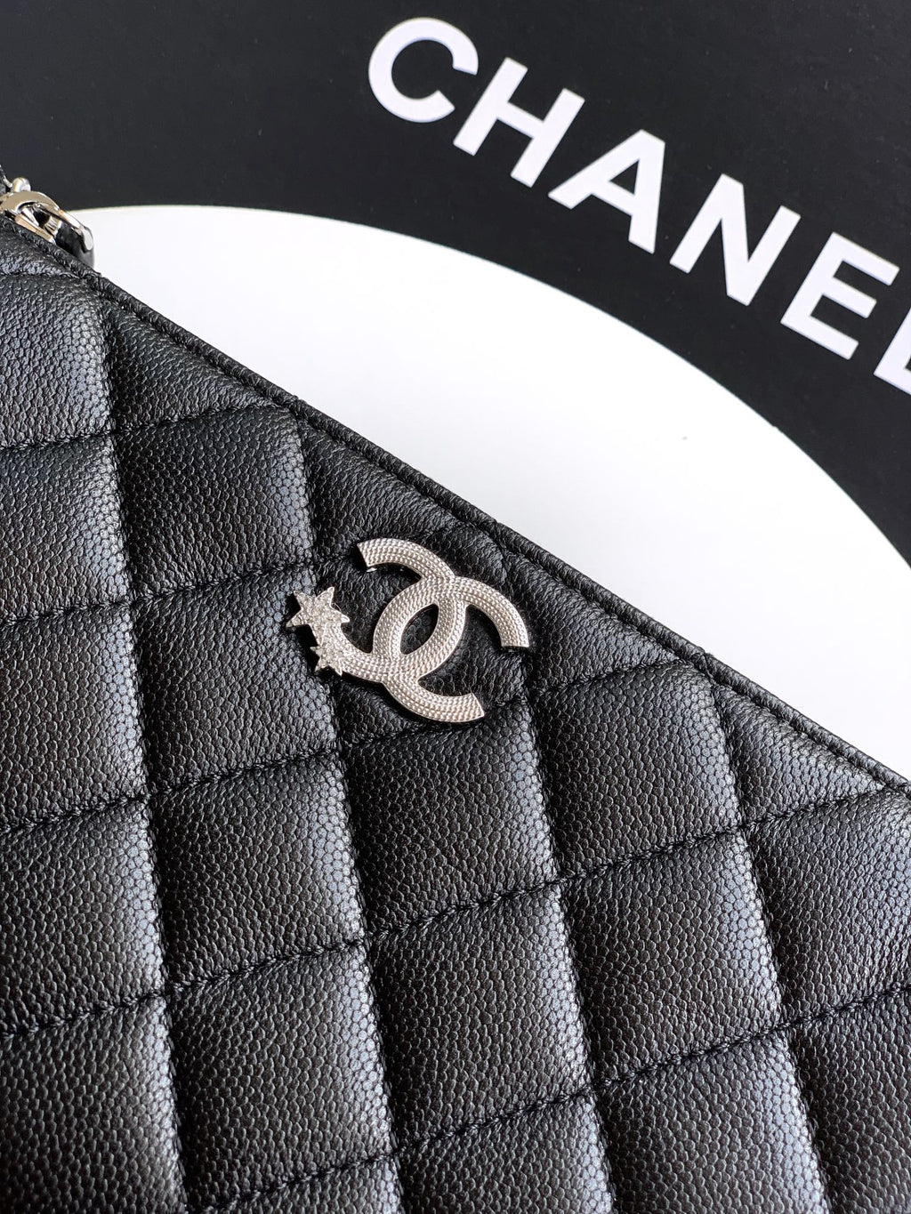 Chanel 25B Quilted Caviar Hobo Bag — Black with Crystal Star CC Logo & Silver Hardware