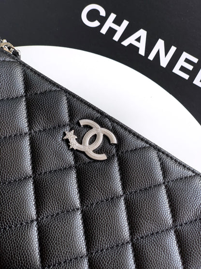 Chanel 25B Quilted Caviar Hobo Bag — Black with Crystal Star CC Logo & Silver Hardware