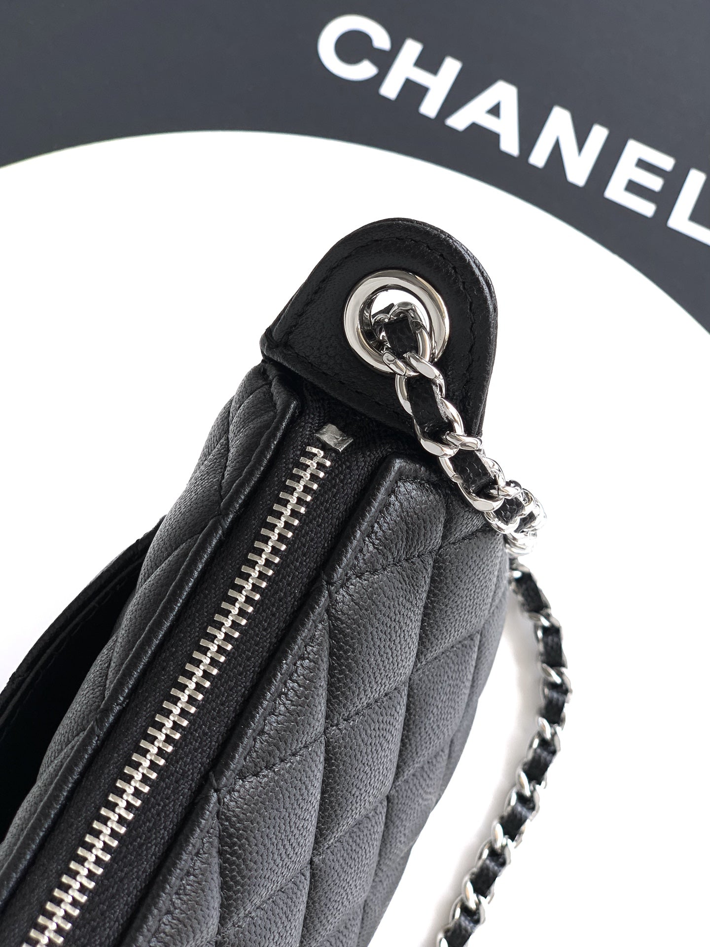 Chanel 25B Quilted Caviar Hobo Bag — Black with Crystal Star CC Logo & Silver Hardware