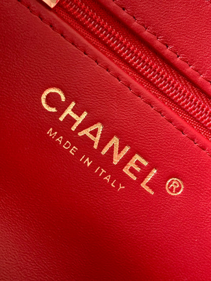 Chanel 26S Coral Orange Raffia Crochet Fringe Flap Bag with Top Handle & Aged Gold Hardware