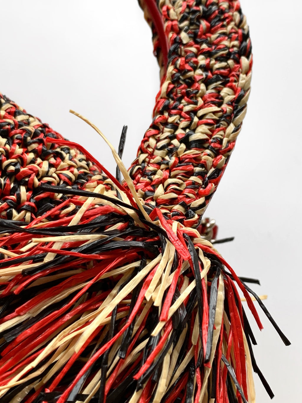 Chanel 26S Multicolor Raffia Crochet Fringe Flap Bag with Top Handle & Aged Gold Hardware