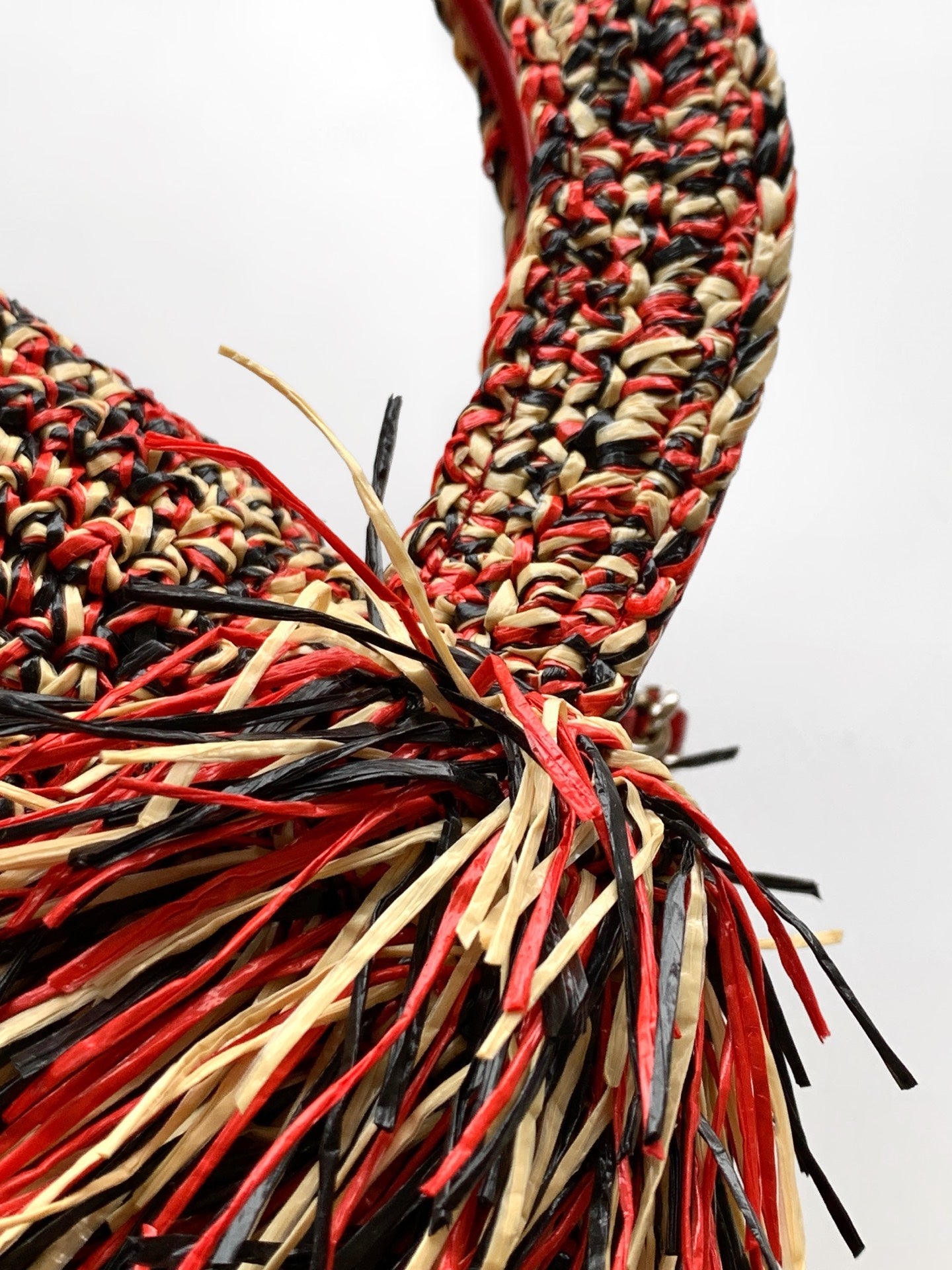 Chanel 26S Multicolor Raffia Crochet Fringe Flap Bag with Top Handle & Aged Gold Hardware