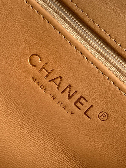 Chanel 26S Natural Beige Raffia Crochet Fringe Flap Bag with Top Handle & Aged Gold Hardware