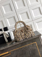 Chanel 26S Black White & Beige Multicolor Raffia Crochet Fringe Flap Bag with Top Handle & Aged Gold Hardware