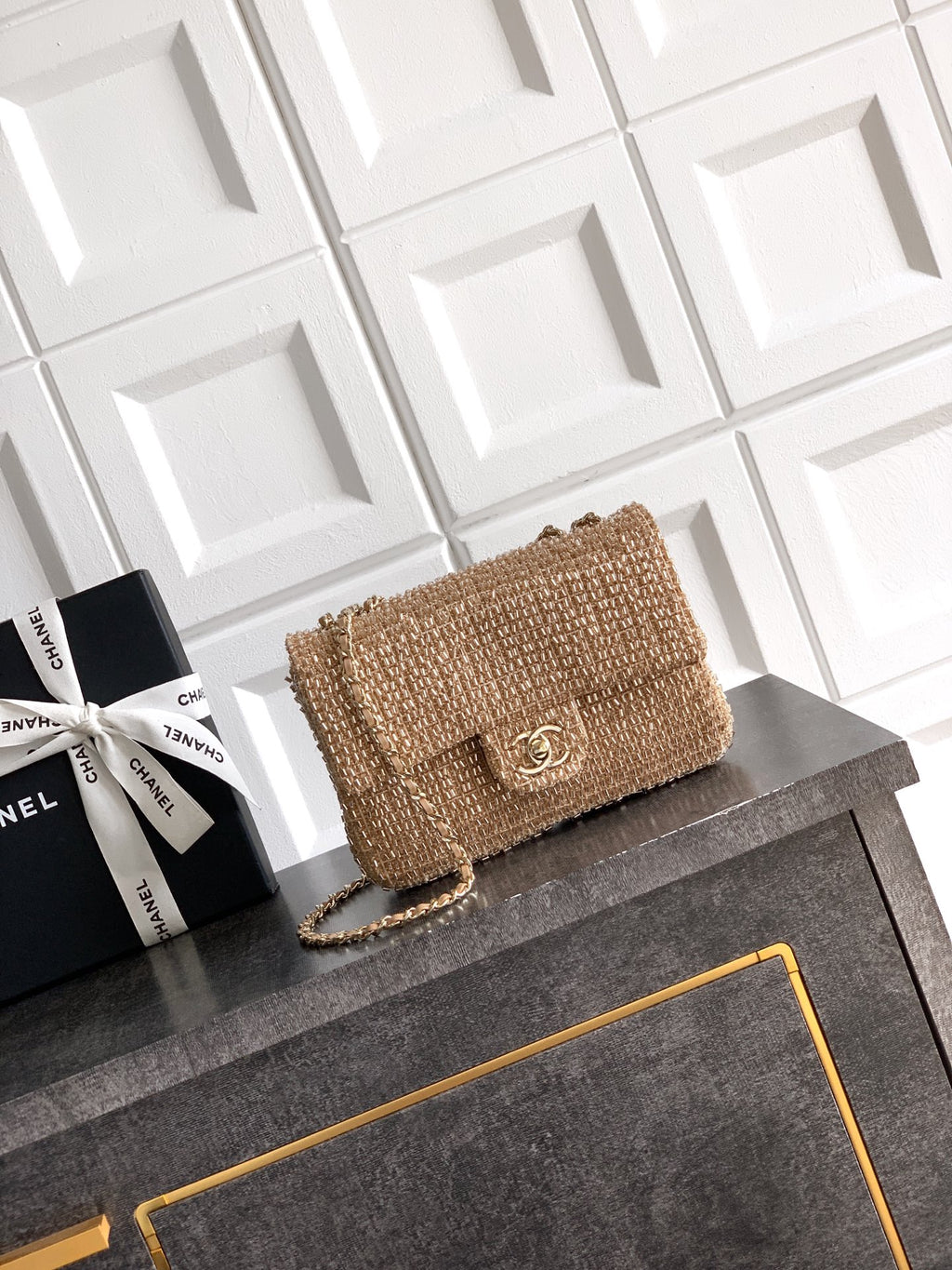 Chanel 26S Metallic Woven Classic Flap Bag — Champagne Gold