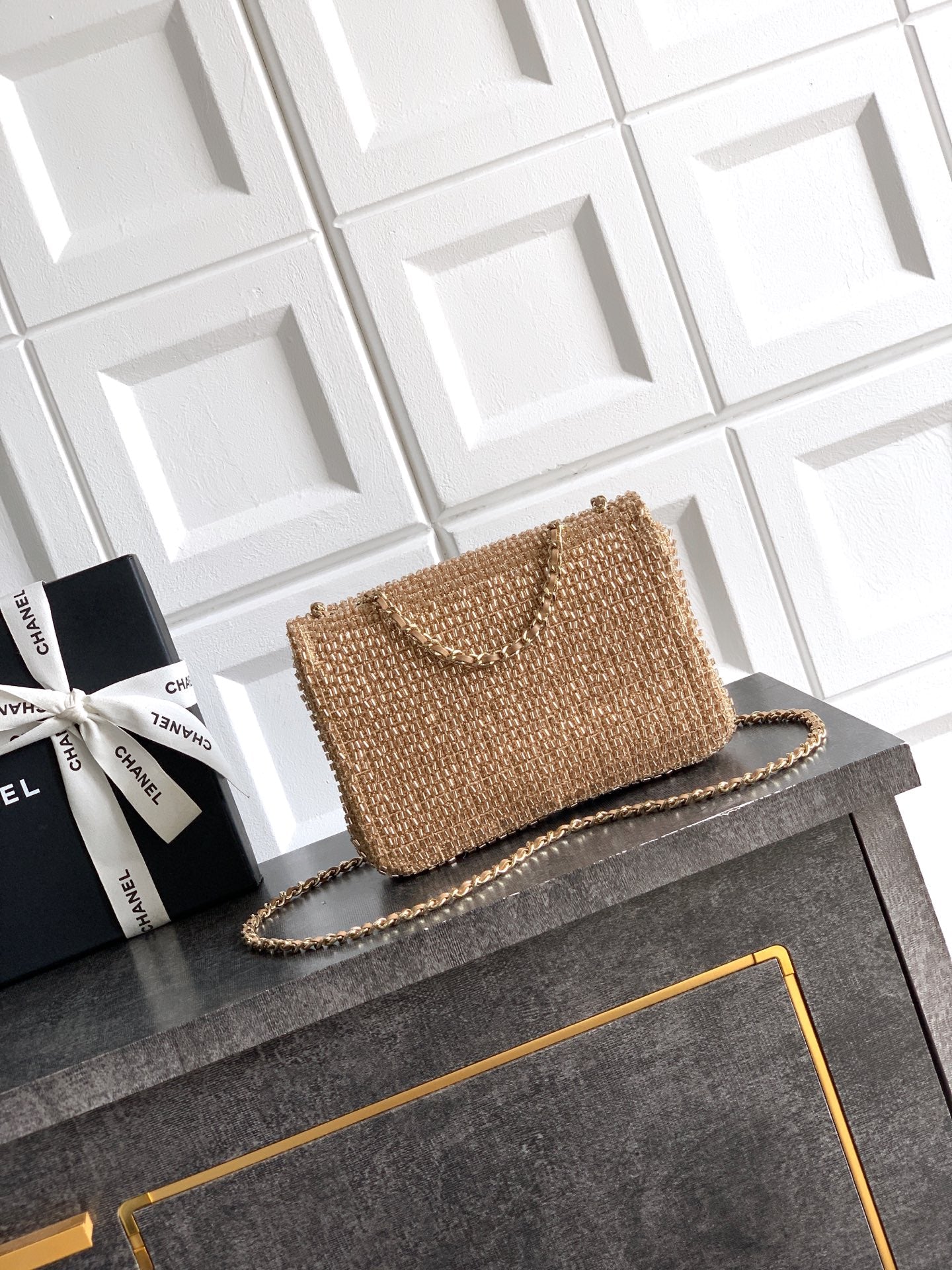 Chanel 26S Metallic Woven Classic Flap Bag — Champagne Gold