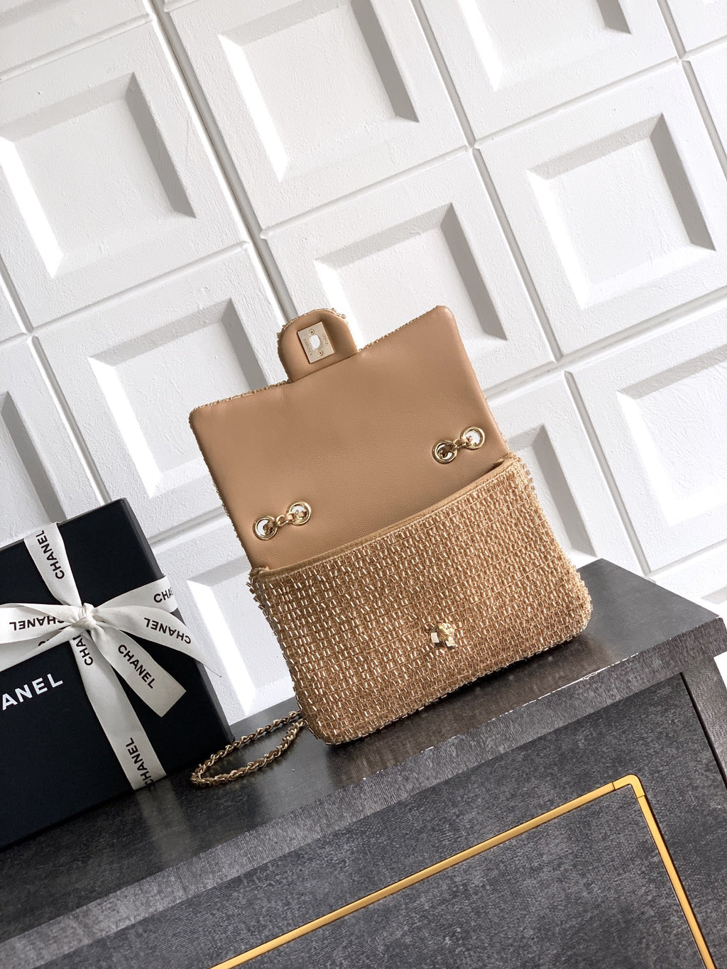 Chanel 26S Metallic Woven Classic Flap Bag — Champagne Gold