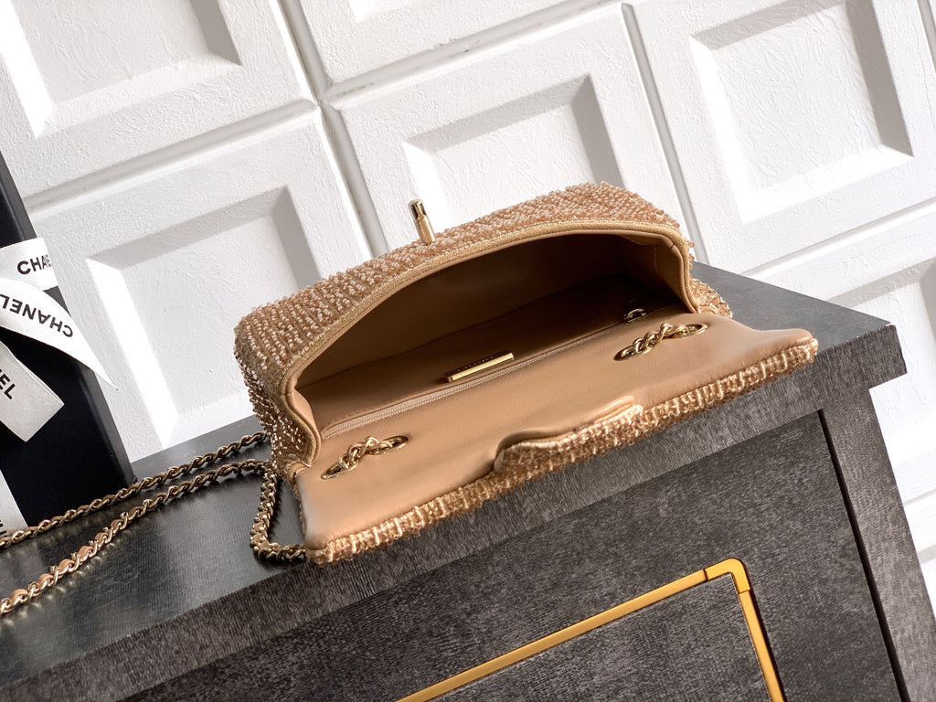 Chanel 26S Metallic Woven Classic Flap Bag — Champagne Gold