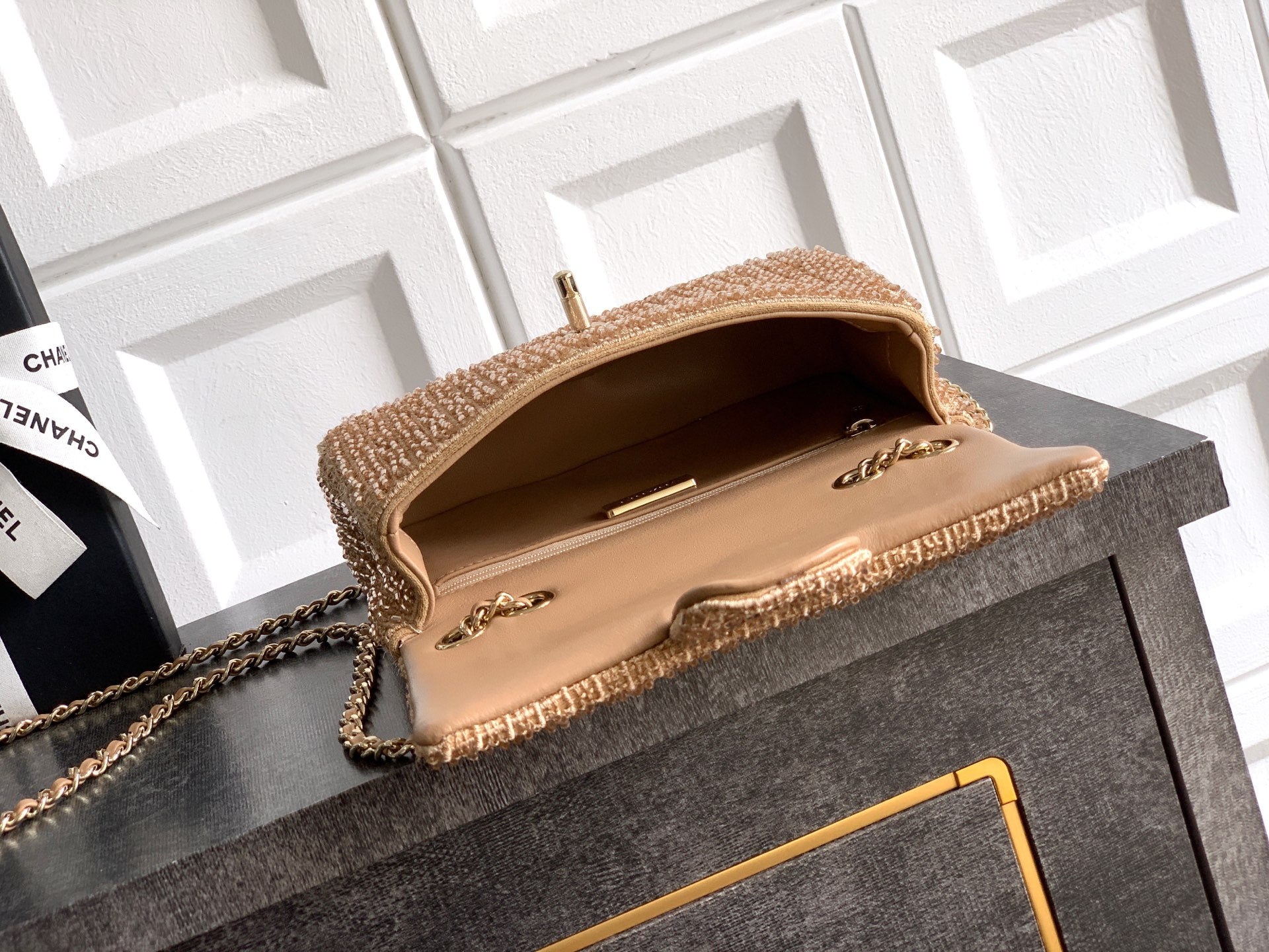Chanel 26S Metallic Woven Classic Flap Bag — Champagne Gold