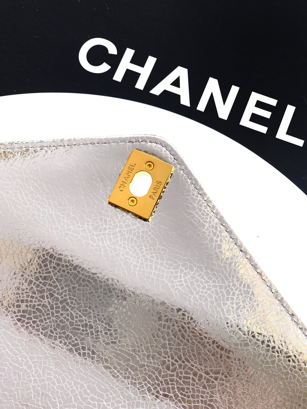 Chanel 26X Luminous Silver Metallic Woven Clutch Bag