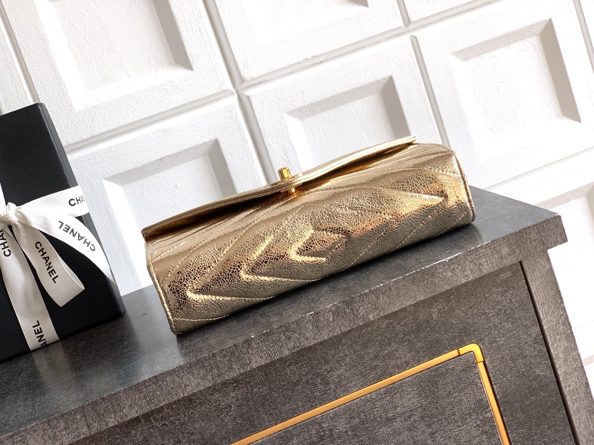 Chanel 26X Luminous Gold Metallic Woven Clutch Bag