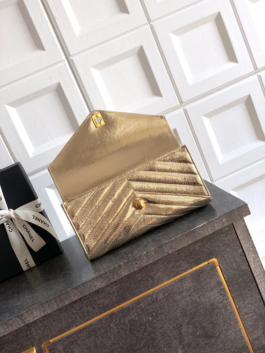 Chanel 26X Luminous Gold Metallic Woven Clutch Bag
