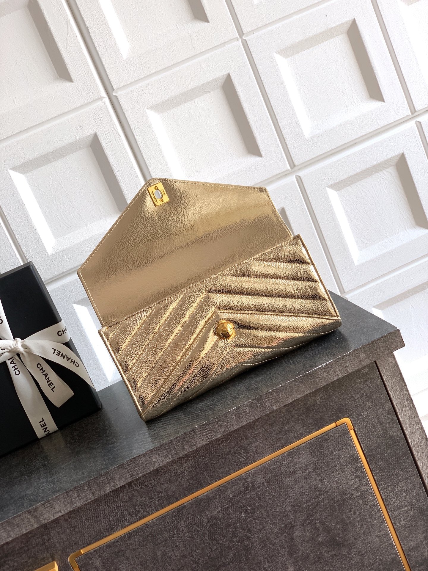 Chanel 26X Luminous Gold Metallic Woven Clutch Bag
