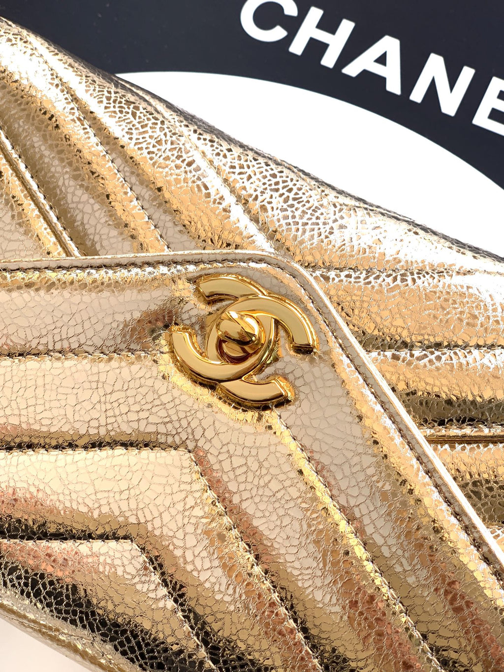 Chanel 26X Luminous Gold Metallic Woven Clutch Bag