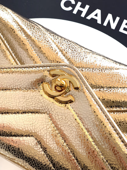 Chanel 26X Luminous Gold Metallic Woven Clutch Bag